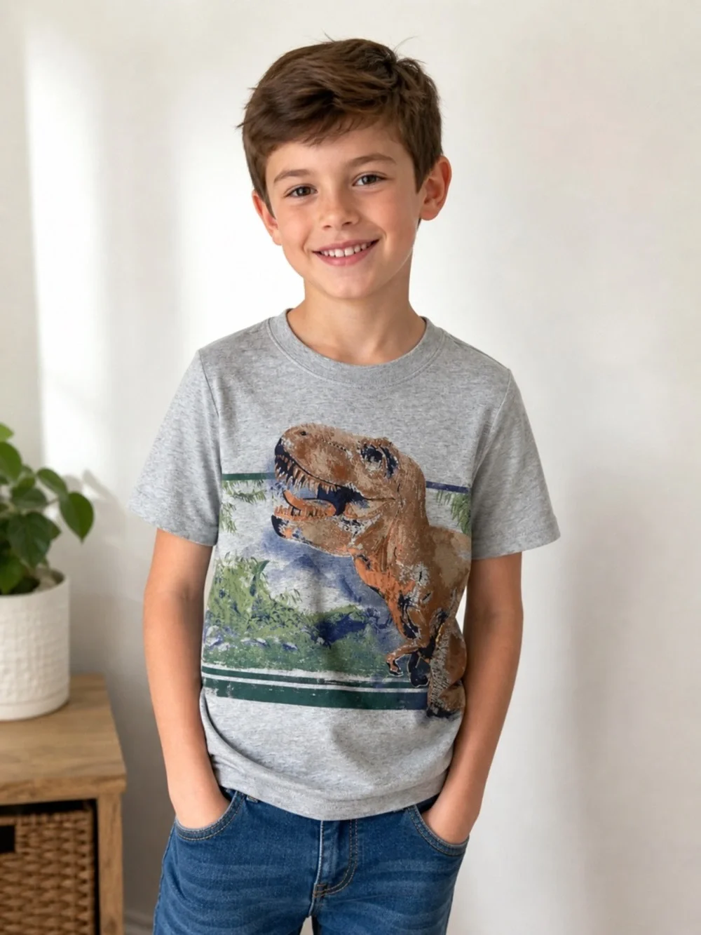 Carter’s Kids Gray T-Rex Dinosaur Graphic Tee Boys Size 8 Short Sleeve Shirt